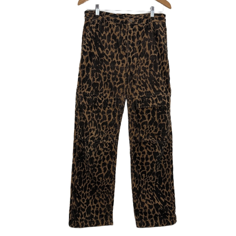 Vtg X-GIRL Pants Womens Brown Leopard Print Cotton Corduroy Cargo Straight Leg